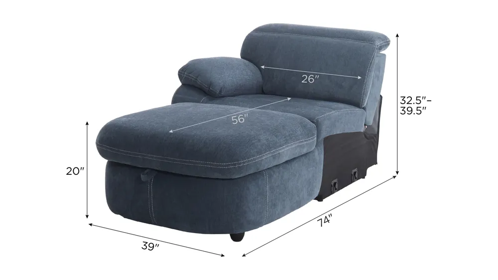 Enbright Microfiber Left Arm Facing Power Chaise w/ Ratchet Headrest Dimensions