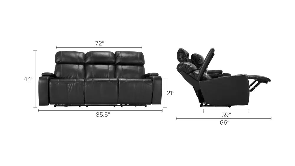 Stylus Power Sofa w/ Power Headrests and Drop Down Table Dimensions