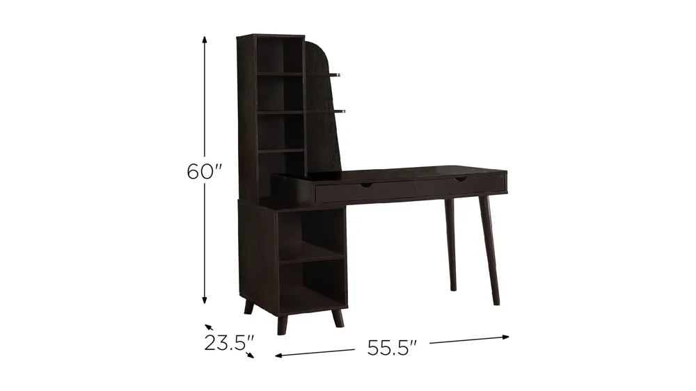 Colette Computer Desk with Bookcase Dimensions