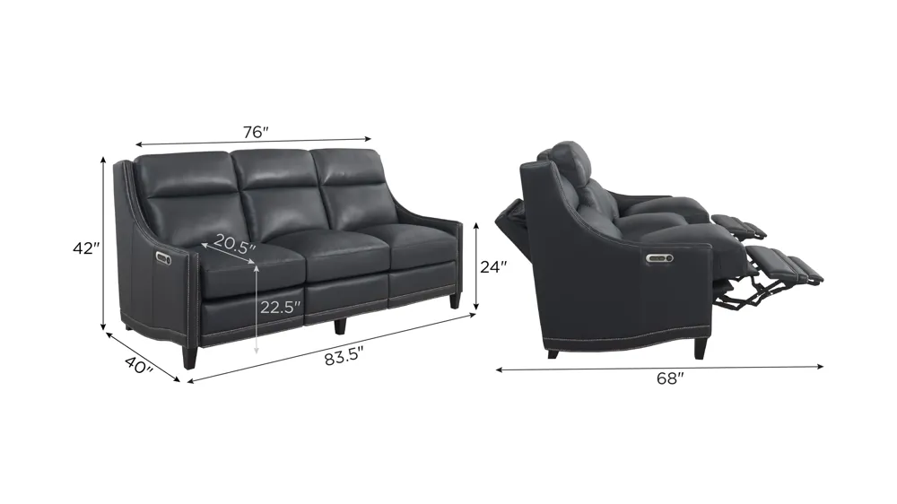 Sebastian Leather Power Sofa w/ Power Headrest Dimensions