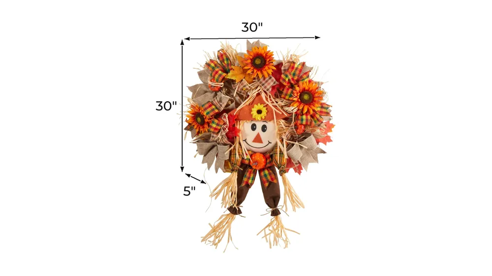 30" Harvest Foliage Scarecrow Artificial Wreath Dimensions
