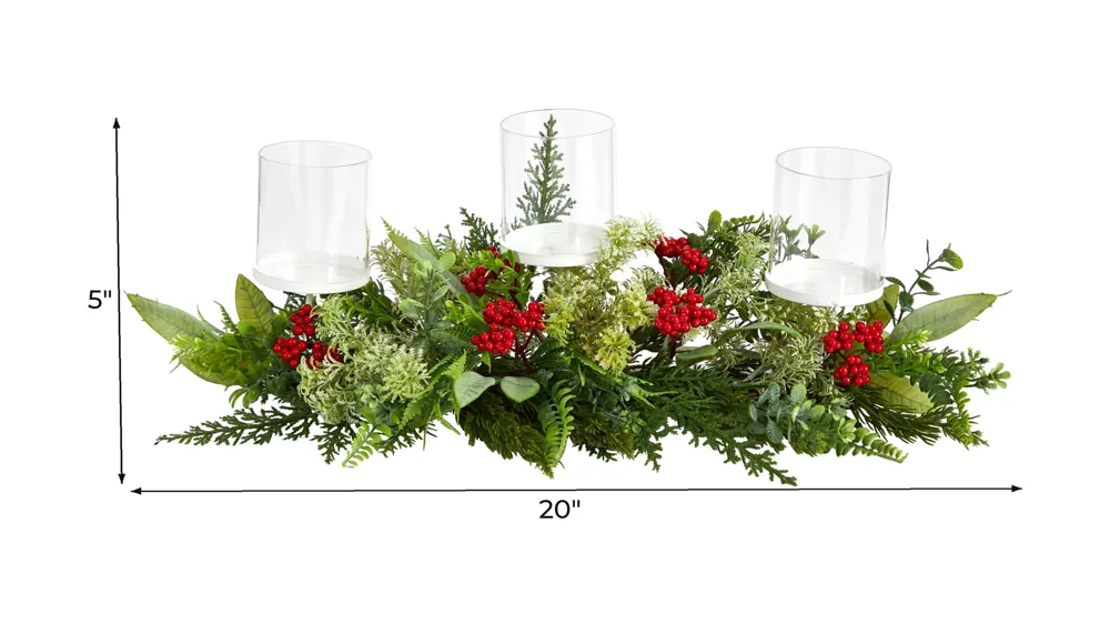 20" Holiday Foliage Candle Holder Artificial Arrangement Dimensions