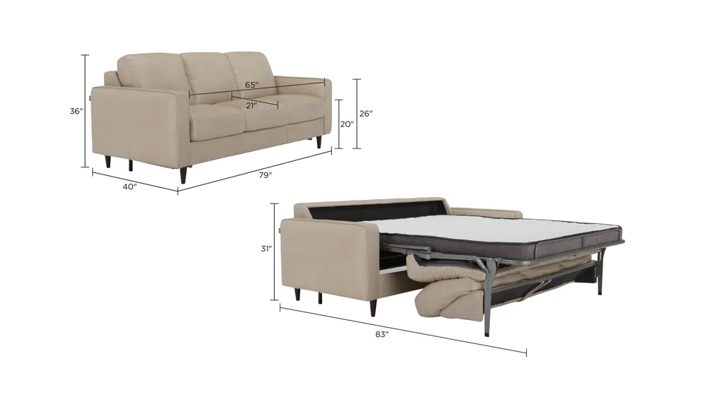 Milano Leather Queen Sleeper w/ Memory Foam Mattress Dimensions