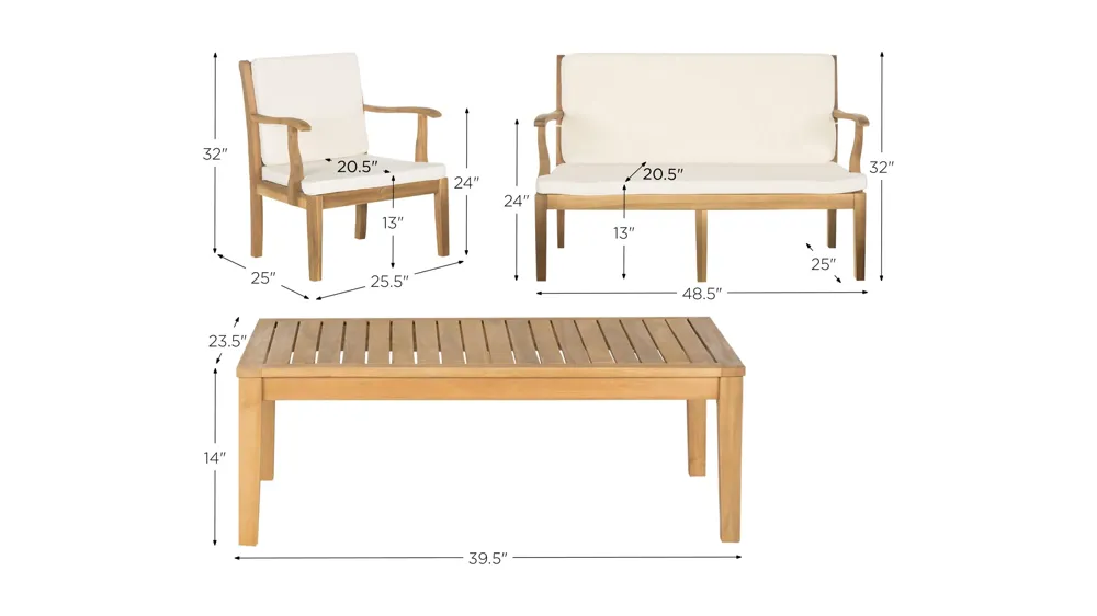 Milan 4-pc. Patio Set Dimensions