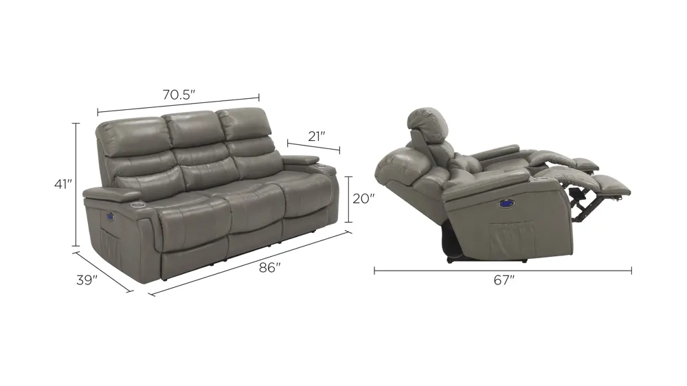 Optimus Leather Power Sofa w/Power Headrest and Lumbar Dimensions