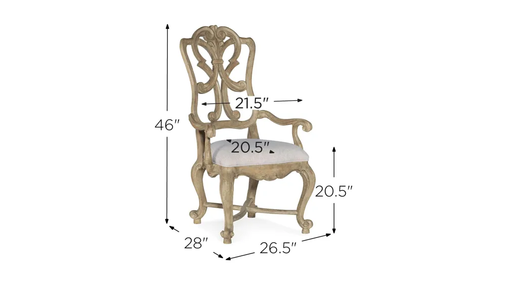Castella Wood Back Arm Chair - Set of 2 Dimensions