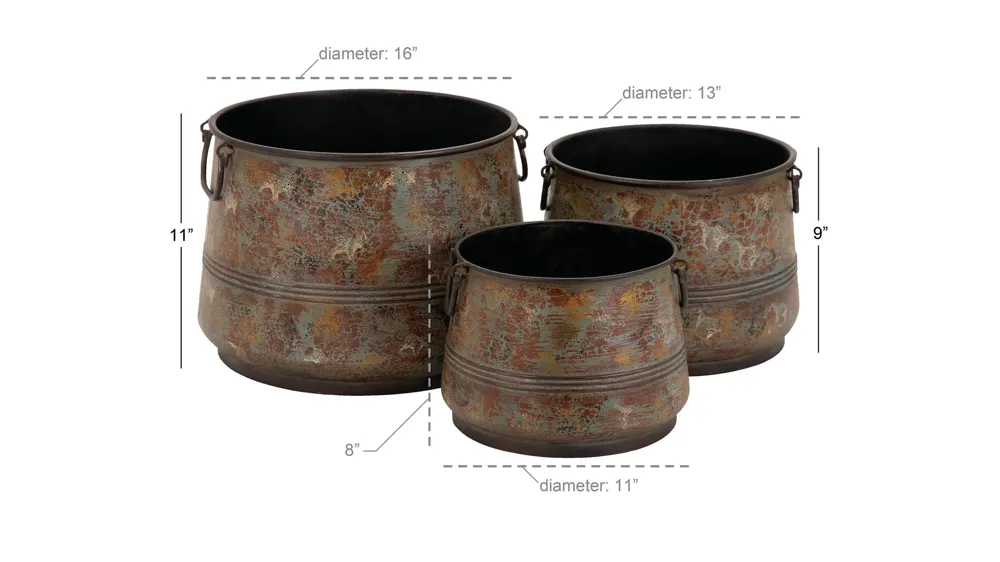 Ivy Collection Brass Metal Planter Set of 3 Dimensions