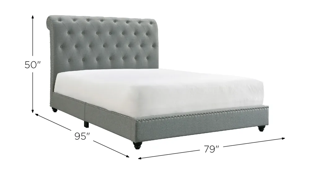 Janine Upholstered Tufted Platform Bed w/ USB Dimensions