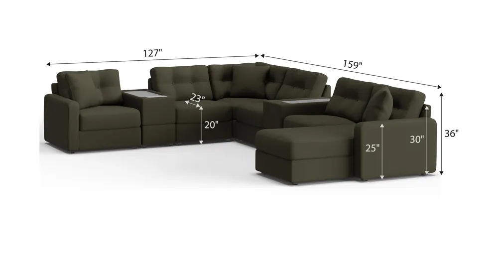 ModularOne 8-pc. Sectional w/One Power Console Dimensions