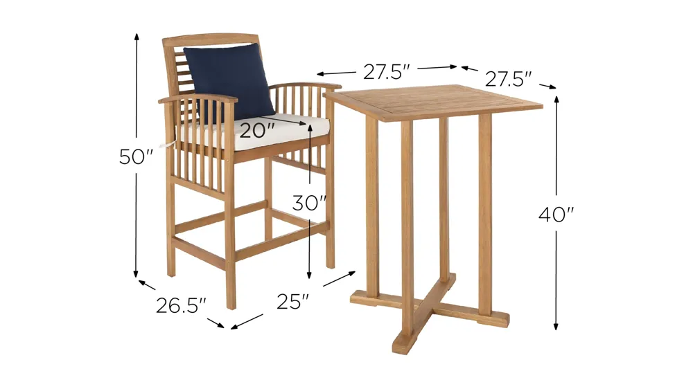 Davies 3-pc. Outdoor Pub Table Set Dimensions