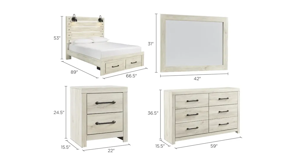 Luna 4-pc. Panel Bedroom Set w/ Storage Dimensions