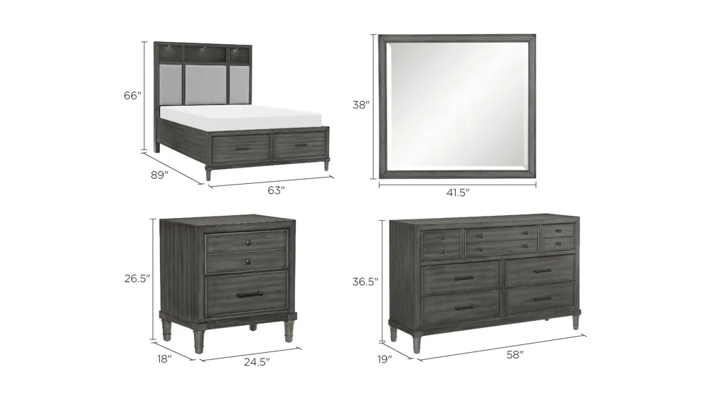 Lana 4-pc. Upholstered Platform Bedroom Set Dimensions