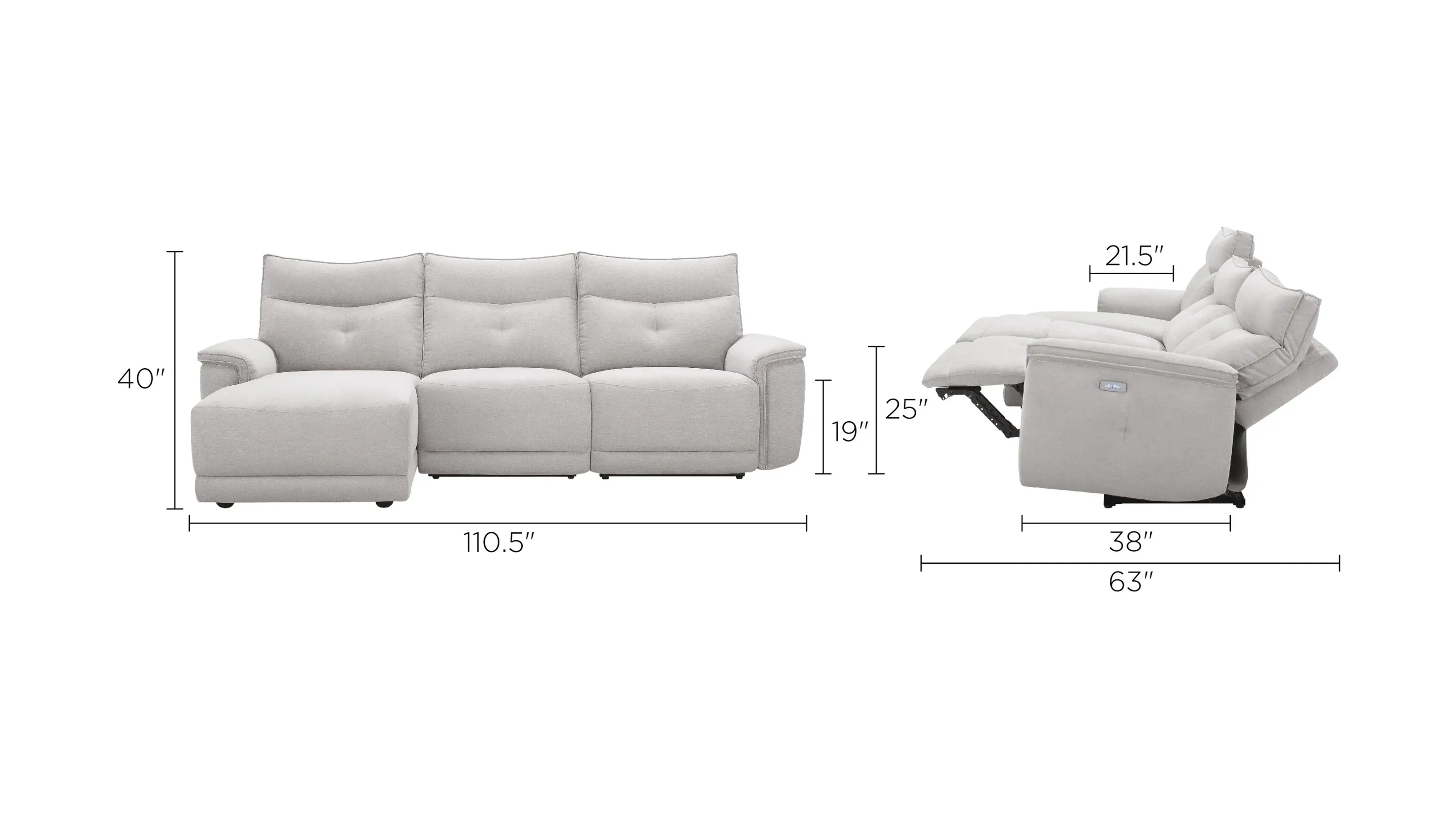 Graceland 3-pc. Sectional Sofa w/ Power Headrests | Raymour & Flanigan