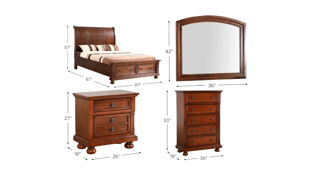 Meade 3-pc. Sleigh Storage Bedroom Set Dimensions