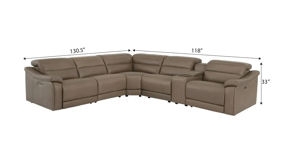 Tucker 6-pc. Triple Power Leather Sectional Dimensions