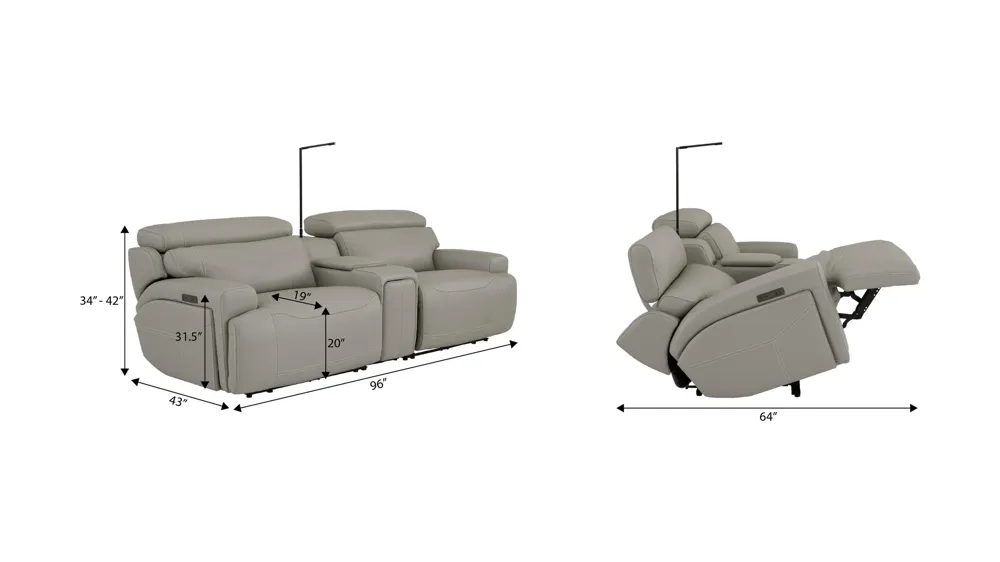 Westmore 3-pc. Dual Power Leather Console Loveseat Dimensions