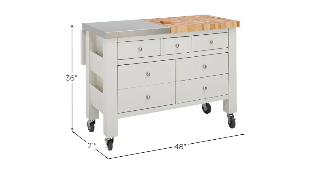 Gourmet Kitchen Island w/ Leaf Dimensions