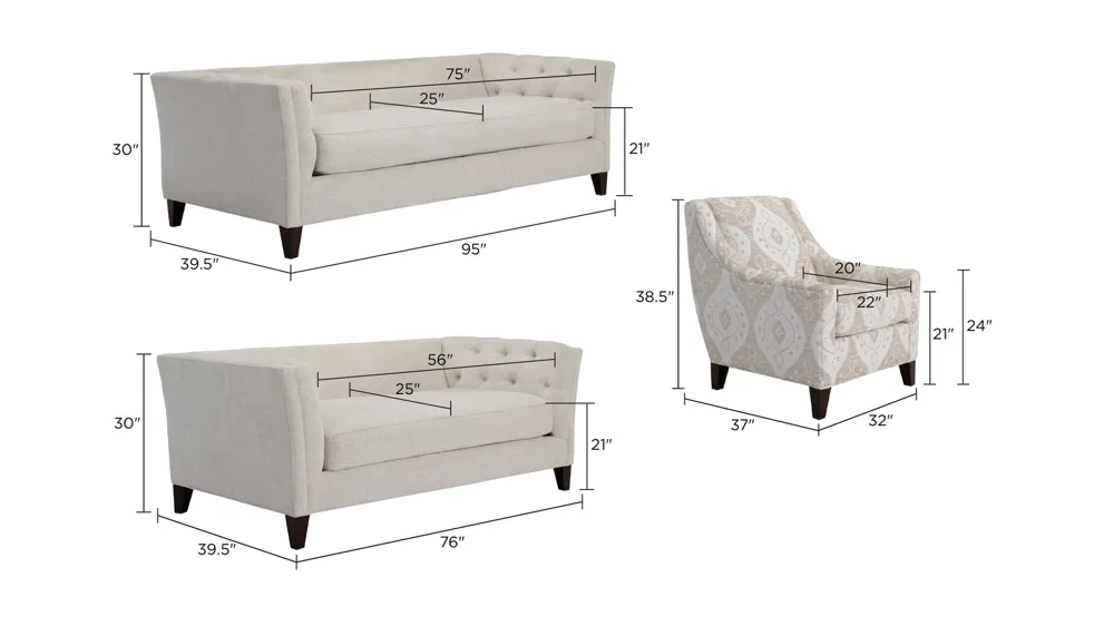 Callie Living Room Set Dimensions