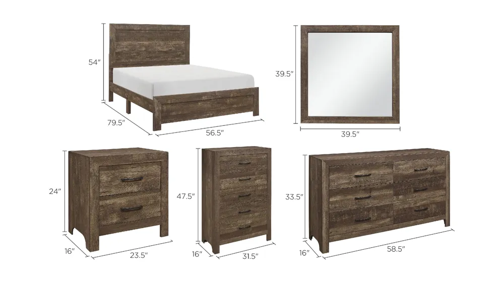 Bijou 5-pc Panel Bedroom Set Dimensions
