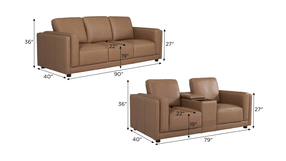 Marni Leather Living Room Set Dimensions