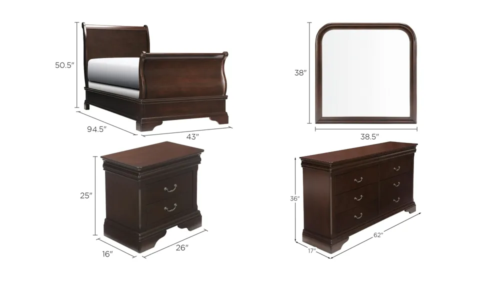 Charleston 4-pc. XL Bedroom Set Dimensions