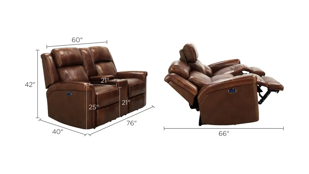 Richfield Leather Power Console Loveseat with Power Headrest and Lumbar Dimensions