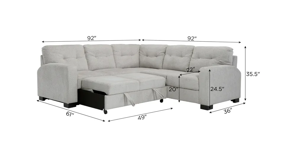 Pierce 3-pc. Sofa Chaise w/ Pop Up Sleeper Dimensions
