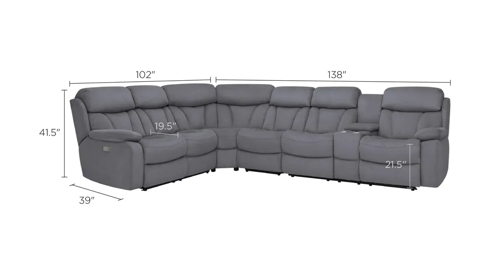 Connell 4-pc. Power-Reclining Sectional Sofa w/ Heat and Massage Dimensions