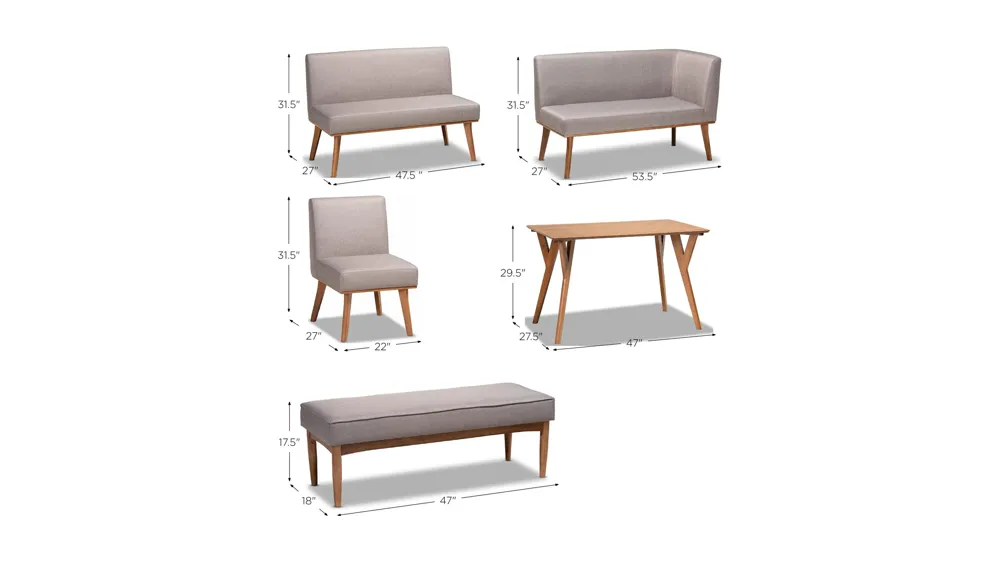 Fulham 5-pc. Nook Dining Set Dimensions
