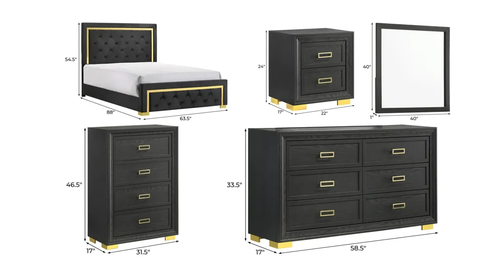 Pepe 5-Pc Queen Bedroom Set Dimensions