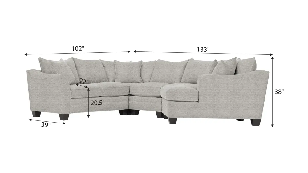 Foresthill 4-pc. Right Hand Cuddler Sectional Sofa Dimensions