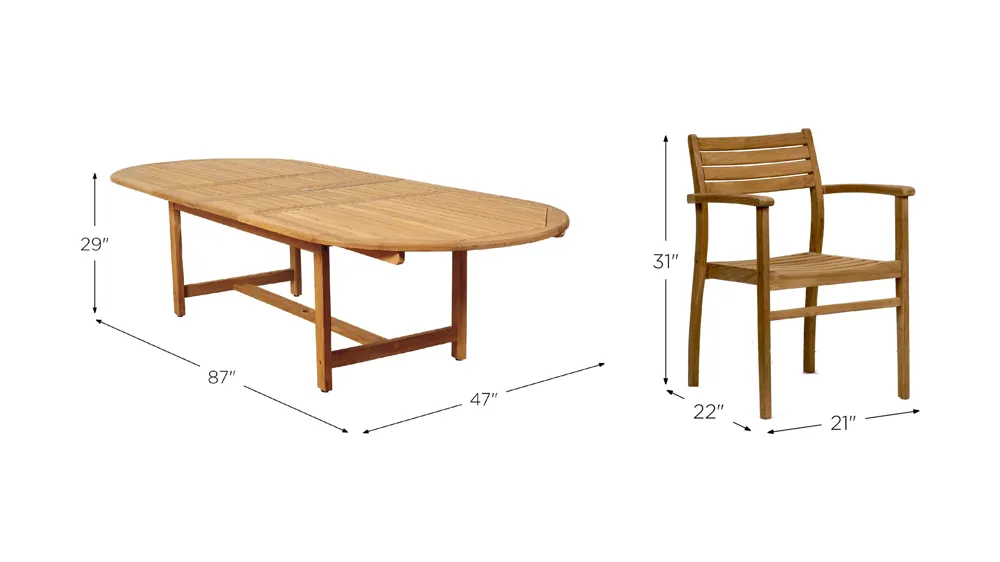 Campso 9-pc. Oval Extendable Patio Dining Table Set Dimensions