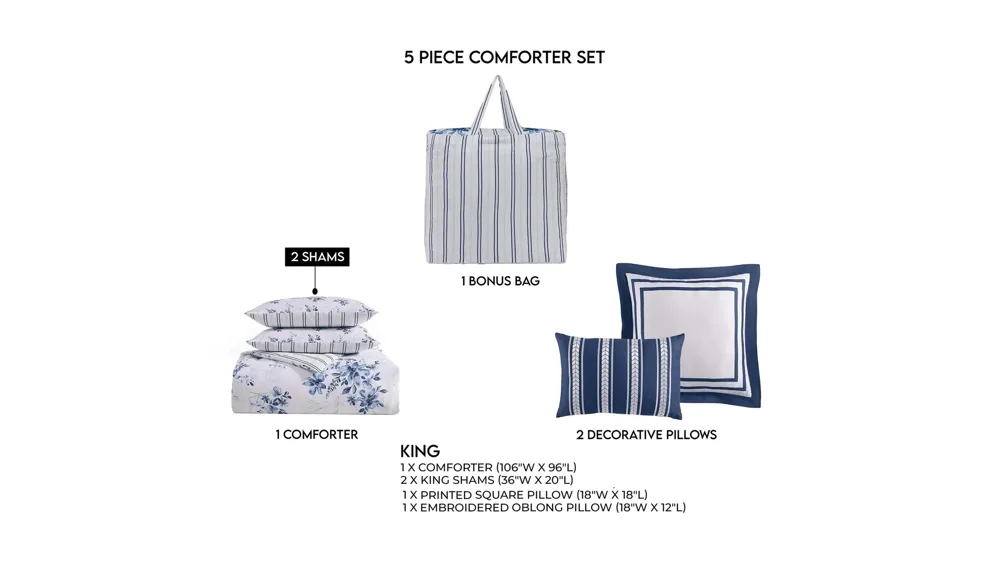 Bebejan Blue Art 5-pc. Reversible Comforter Set Dimensions