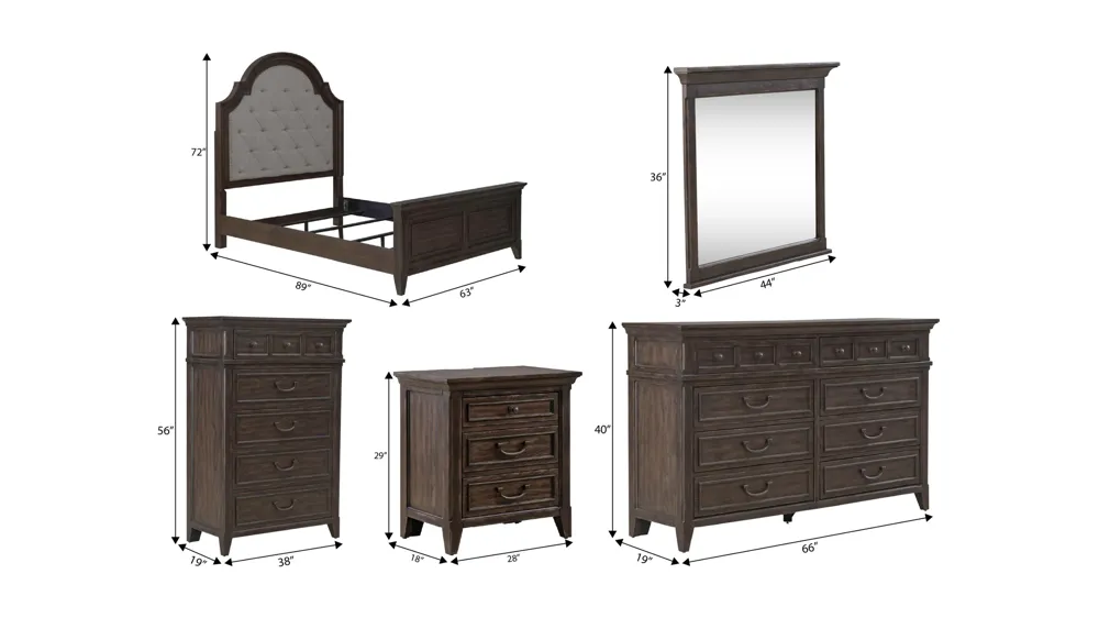 Paradise Valley 5-pc. Bedroom Set Dimensions