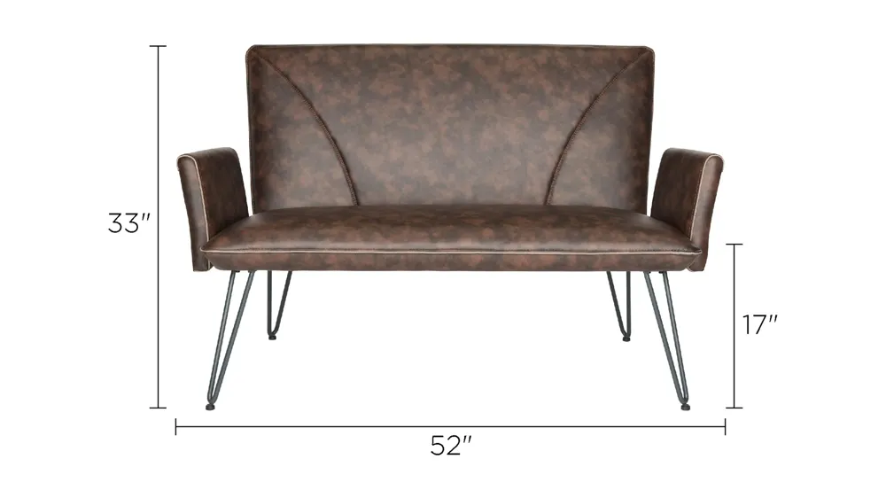 Valerie Mid Century Modern Leather Settee Dimensions