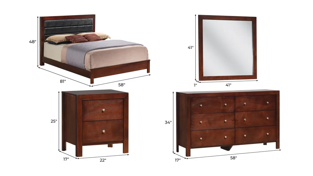 Burlington 4-pc. Upholstered Bedroom Set Dimensions