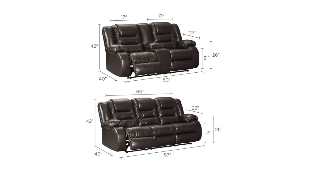 Aldric 2-pc. Reclining Sofa and Loveseat Set Dimensions