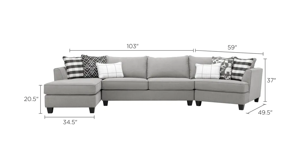 Daine 3-pc. Sectional Sofa Dimensions
