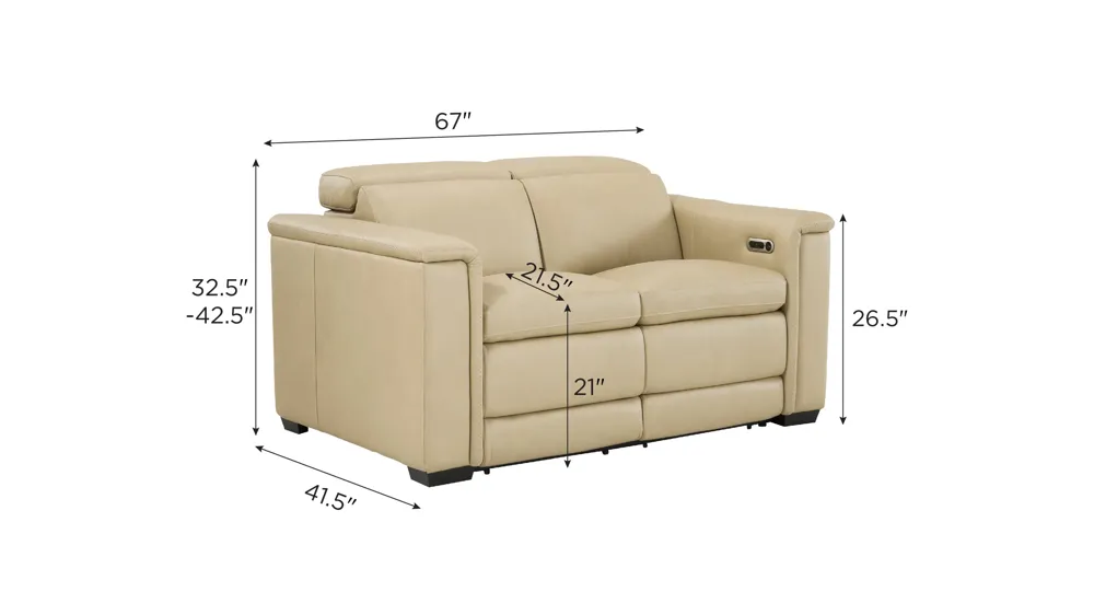 Finnegan Power Loveseat w/ Power Headrest Dimensions