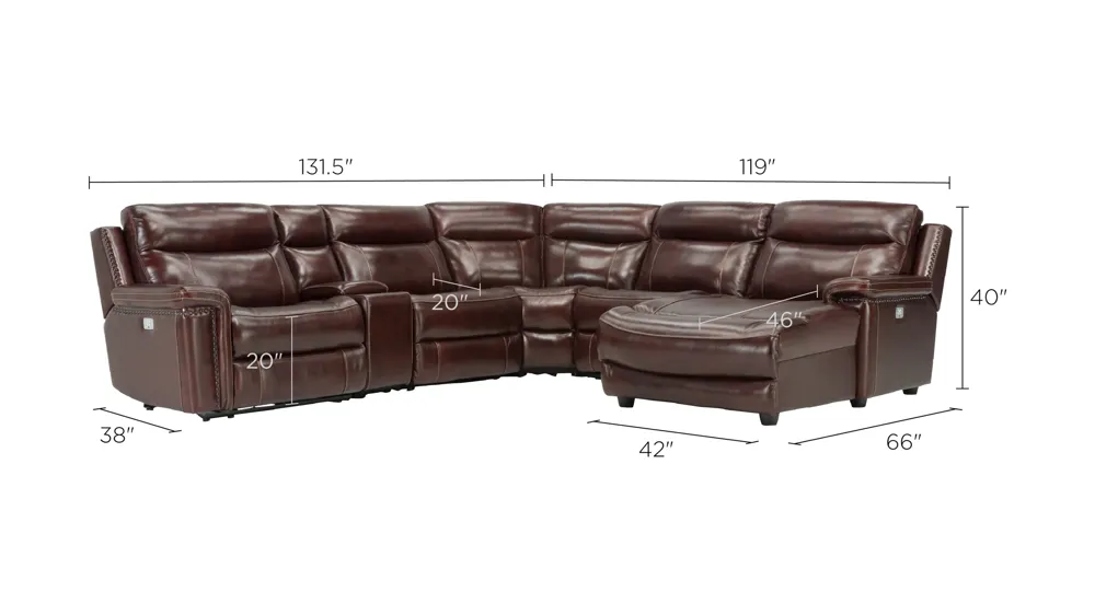 Lattimore 6-pc. Leather Sectional Dimensions