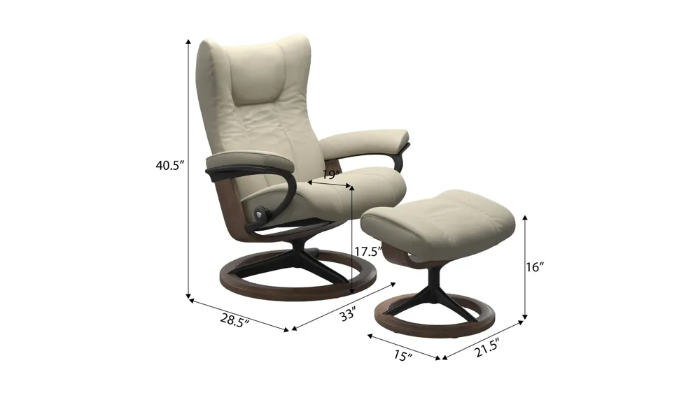 Wing Medium Signature Chair & Ottoman Dimensions