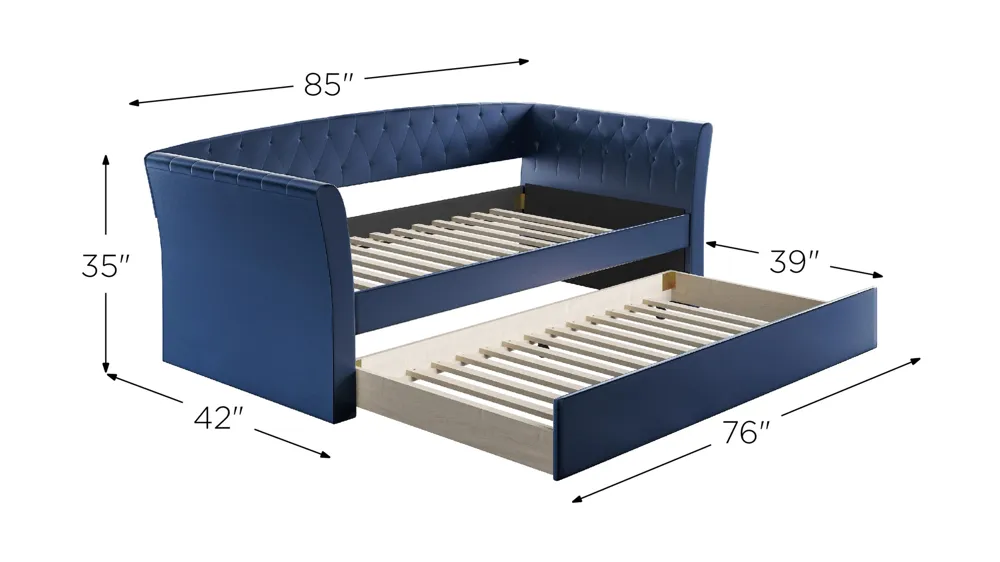 Patrick Faux Leather Daybed with Rolling Trundle Set Dimensions