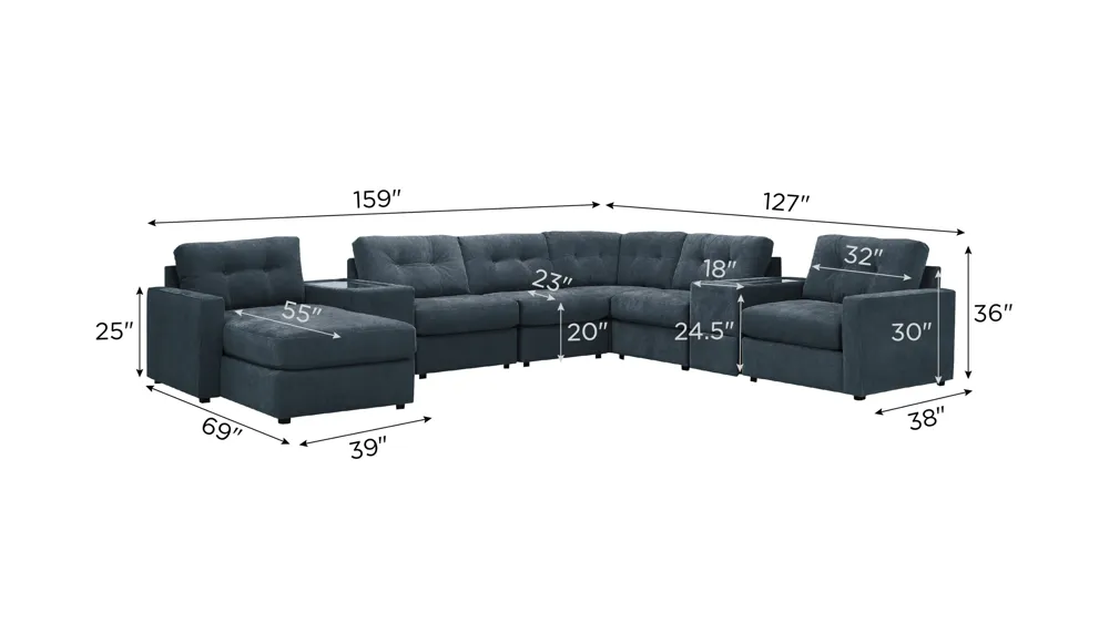 ModularOne 8-pc. Sectional w/Two Power Consoles Dimensions