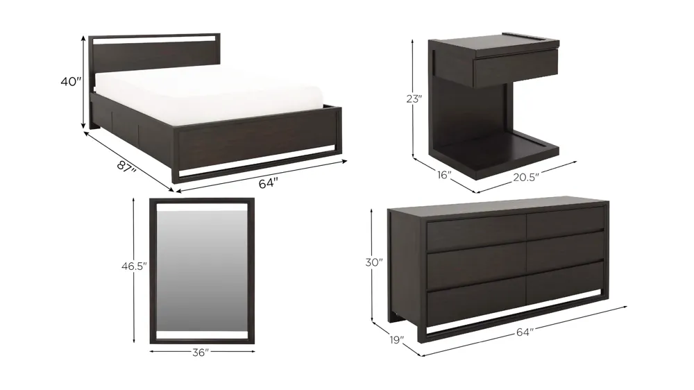 Aversa 4-pc. Bedroom Set w/ 2-Sided Storage Bed and 1-Drawer Nightstand Dimensions