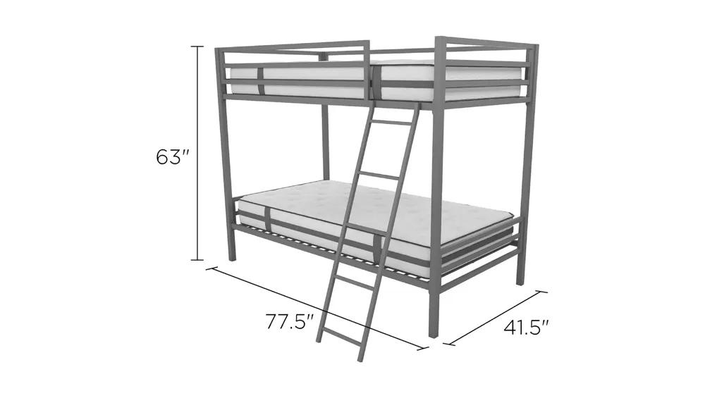 Novogratz Maxwell Twin over Twin Bunk Bed Dimensions