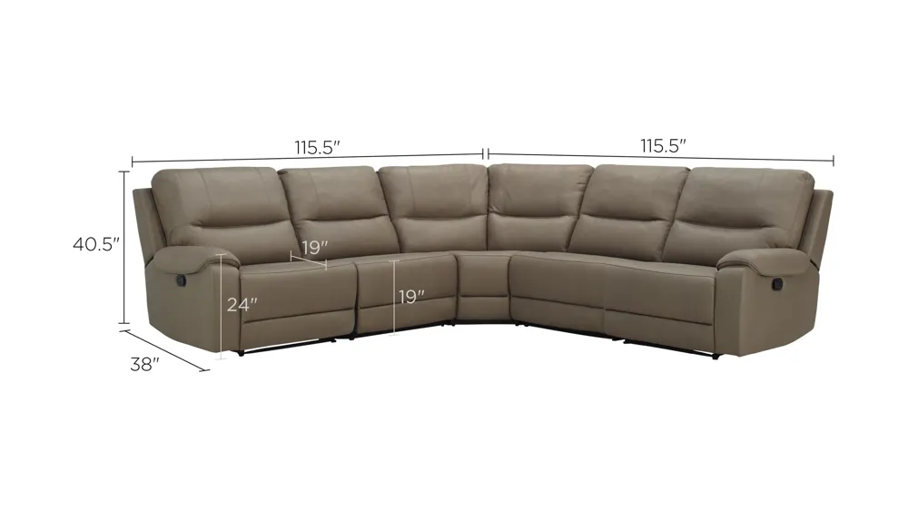 Highland Microfiber 5-pc. Sectional Dimensions