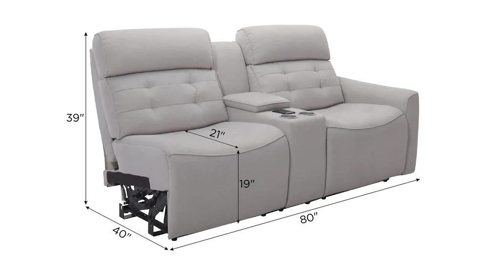 Hanlin Right Arm Facing Power Console Loveseat w/ Power Headrest, Lumbar, Heat and Massage Dimensions