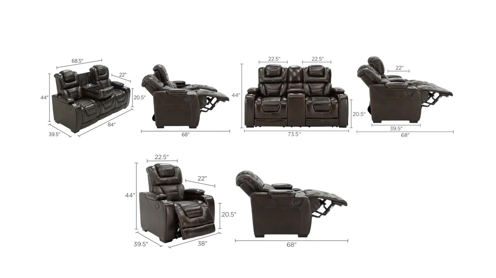 Othello Dual Power Living Room Set Dimensions