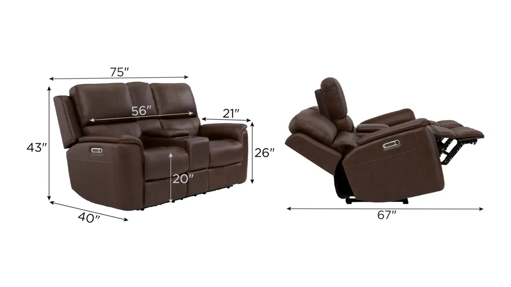 Henrick Triple Power Leather Console Loveseat | Raymour Henrick Triple Power Leather Console Loveseat | Raymour