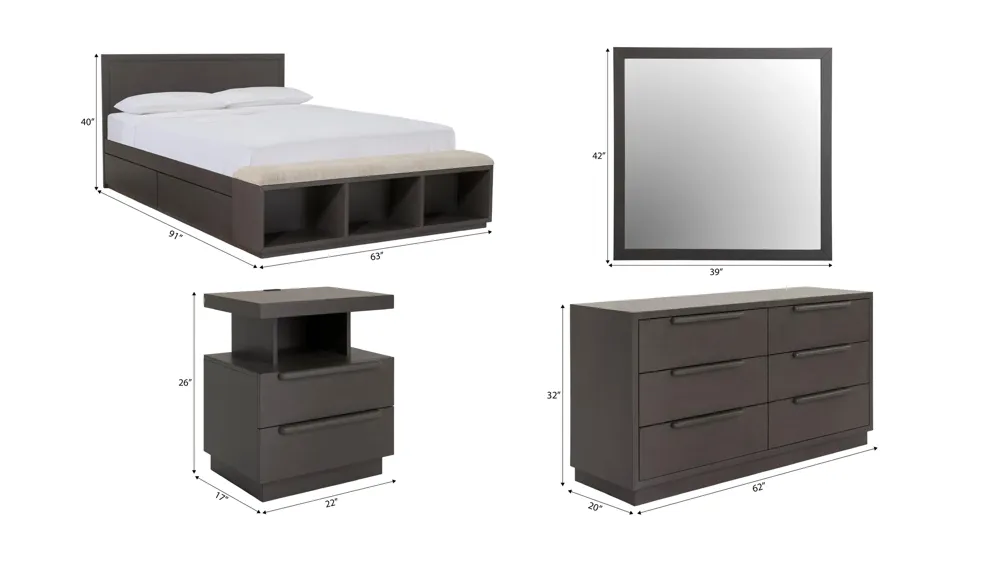 Paramore 4-pc. Bedroom Set w/ 2-Side Storage Dimensions